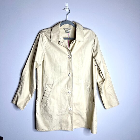 L.L. Bean Beige Cotton Mid-Length Raincoat Trench Coat Barn Chore Button Up M - Picture 1 of 4